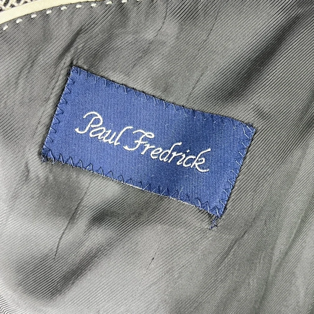 Paul Fredrick Double Breasted Wool Blazer Mens 52R Micro Check Peak Lapel Formal